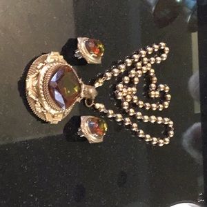 Patrice vintage necklace and earring set /with topaz large stone and 30” chain